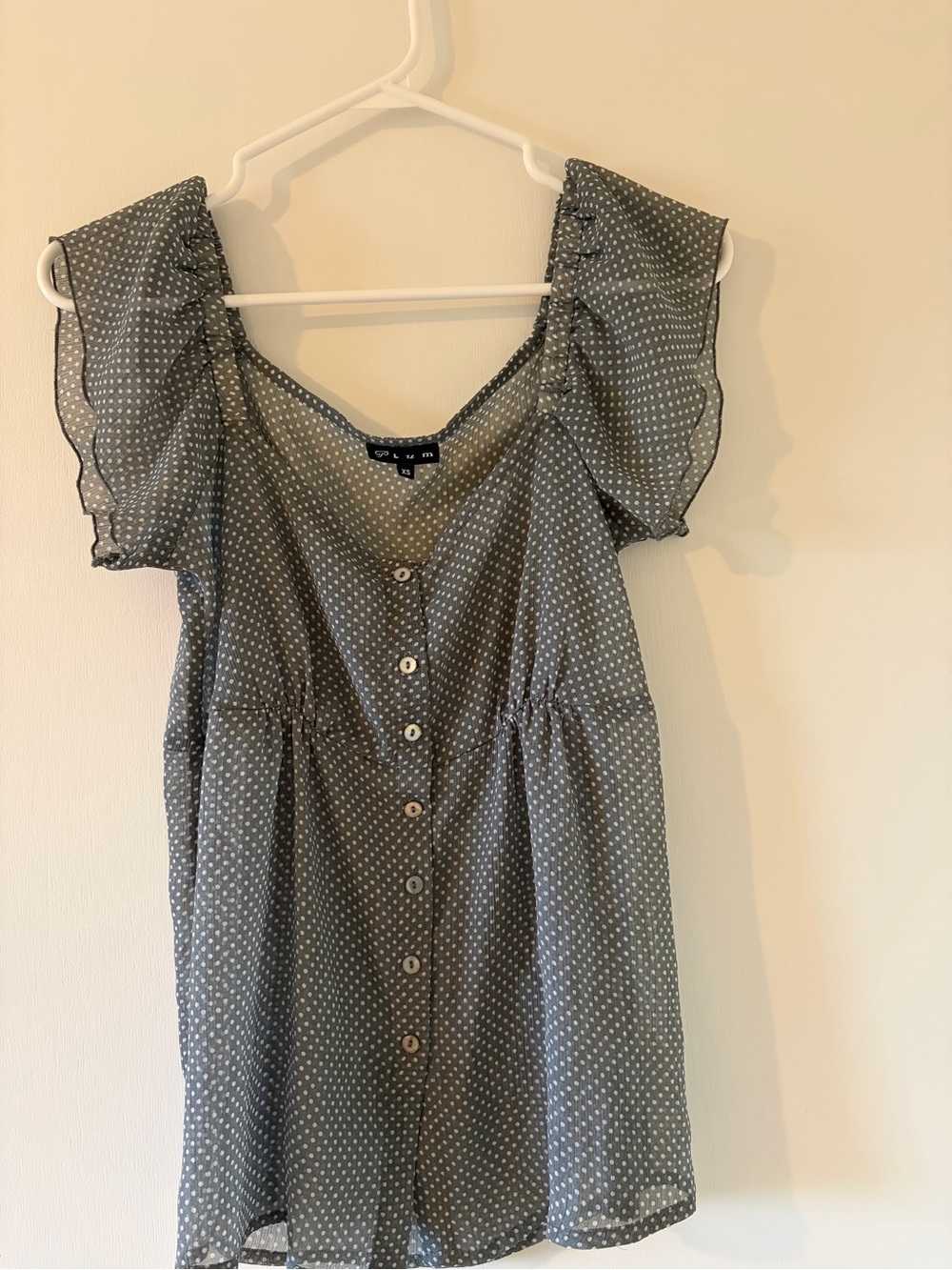 Lightweight Gray Polka Dot Button-Front top